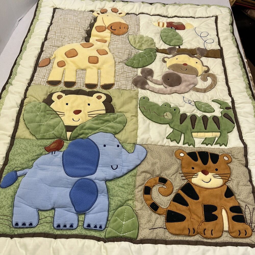 Just Born Baby Quilt Safari Animals Patchwork Baby Blanket 39”x31”